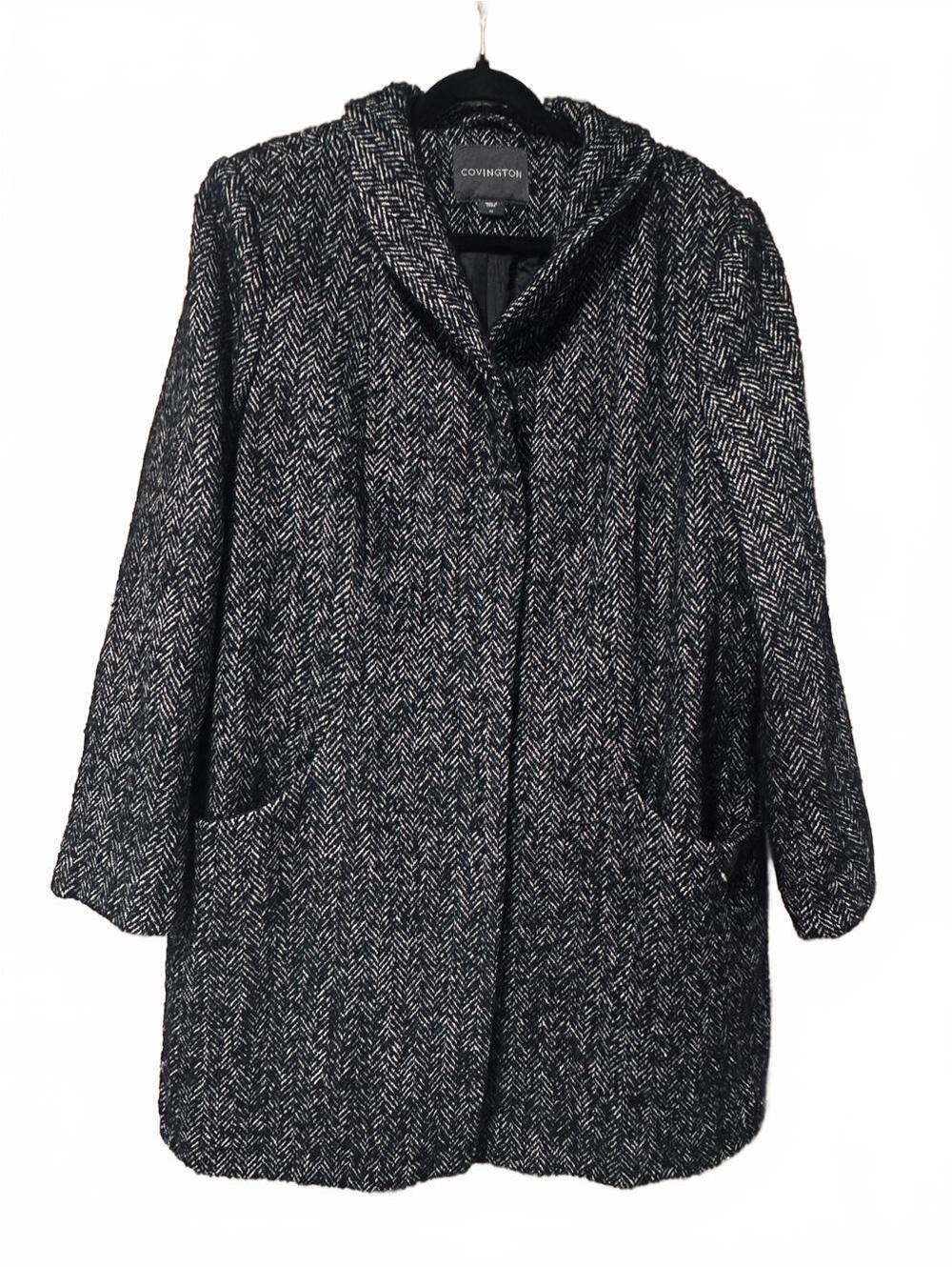 Covington Black and White Herringbone wool Pea Coat